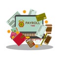 Payroll salary payment and money wages concept in flat style