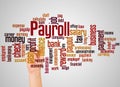 Payroll word cloud and hand with marker concept
