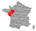 Pays de la Loire red highlighted in map of France