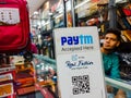 paytm application online payment gateway bar code displayed on showroom in india Dec 2019
