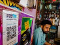 paytm mobile payment gateway bar code displayed on shop counter inside in india dec 2019