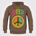 Paz - Peace spanish text - Vector hoodie print design with Peace and Love Icon Royalty Free Stock Photo