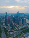 Pazhou West District under construction at sunset, Guangzhou