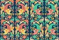 Multicolored Paisley and Floral damask seamless vector repeat pattern with a dark background.