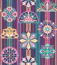 Colorful abstract Indo-western geometric design with Indian motifs in a seamless vector repeat pattern design. Royalty Free Stock Photo