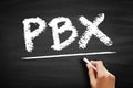 PBX Private Branch eXchange - term for a telephone system or an interphone network, acronym text on blackboard Royalty Free Stock Photo