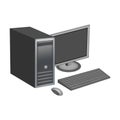 Realistic 3D Computer Case with Monitor, Keyboard and Mouse, isolated on white background. Vector illustration. Royalty Free Stock Photo