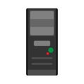 PC case tower modern office service component computer part vector icon. Tool cpu industry black server box