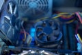 PC components in dust. macro CPU fan soft focus. It does not work, in dust and dirty. Royalty Free Stock Photo