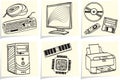 Pc components and peripherals on memo sticks Royalty Free Stock Photo