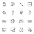 PC connectors and sockets line icons set Royalty Free Stock Photo