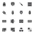 PC connectors and sockets vector icons set Royalty Free Stock Photo