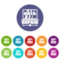 Pc data repair icons set vector color