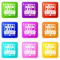 Pc data repair icons set 9 color collection