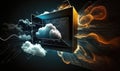 PC is floating. Cloud computing technology. Beautiful colorful illustration. style. Generative AI Royalty Free Stock Photo