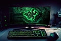 pc gaming concept ultrawide screen razer logo windows wallpaper razer company th make pro gaming gears such mouses keyboards Royalty Free Stock Photo