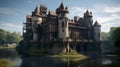 PC Gaming RPG design a castle with a moat Hyper-realistic generative AI