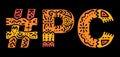 PC Hashtag. Isolated text with national ethnic ornament. Patterned Popular Hashtag #PC for computer, social network Royalty Free Stock Photo