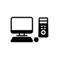 Black solid icon for Pc, computer and screen Royalty Free Stock Photo