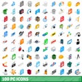 100 pc icons set, isometric 3d style Royalty Free Stock Photo