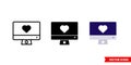 Pc love icon of 3 types color, black and white, outline. Isolated vector sign symbol Royalty Free Stock Photo