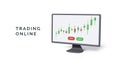 PC monitor with candlestick chart on screen in 3D style . Online stock exchange trade banner. Success strategy online trading