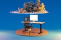 pc office workplace on infinite background with cloud over head workload stress burnout concept 3D Illustration