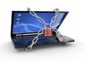 Pc security. Laptop with chain and lock