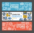 PC Service and Shop Banner Horizontal Set. Vector