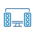 PC with Speakers Color Line Icon. Desktop Computer and Sound Equipment Linear Pictogram. Personal Server Hardware and Royalty Free Stock Photo