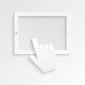 PC Tablet with hand cursor symbol on the white background Royalty Free Stock Photo