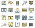 Pc testing software icons set vector color line Royalty Free Stock Photo