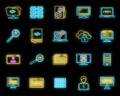 Pc testing software icons set vector neon Royalty Free Stock Photo