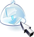 PC under bell-glass with cursor Royalty Free Stock Photo