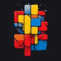 Colorful Cube Shaped Sculpture: A Cartoon Abstraction In Graphic Illustration Style