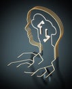 PCB circuit wires forming a head shape. Human and machine interaction concept. 3D illustration