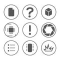 PCB development icons set. Microcircuit, documentation, testing, and photo outline icons Royalty Free Stock Photo