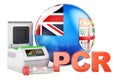 PCR test for COVID-19 in Fiji, concept. PCR thermal cycler with Fijian flag, 3D rendering