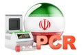 PCR test for COVID-19 in Iran, concept. PCR thermal cycler with Iranian flag, 3D rendering
