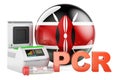 PCR test for COVID-19 in Kenya, concept. PCR thermal cycler with Kenyan flag, 3D rendering