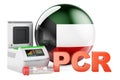 PCR test for COVID-19 in Kuwait, concept. PCR thermal cycler with Kuwaiti flag, 3D rendering