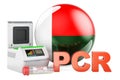 PCR test for COVID-19 in Madagascar, concept. PCR thermal cycler with Madagascar flag, 3D rendering
