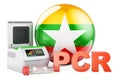 PCR test for COVID-19 in Myanmar, concept. PCR thermal cycler with Myanmar flag, 3D rendering