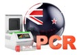 PCR test for COVID-19 in New Zealand, concept. PCR thermal cycler with New Zealand flag, 3D rendering