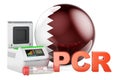 PCR test for COVID-19 in Qatar, concept. PCR thermal cycler with Qatari flag, 3D rendering