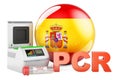 PCR test for COVID-19 in Spain, concept. PCR thermal cycler with Spanish flag, 3D rendering