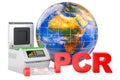 PCR test for COVID-19. PCR thermal cycler with Earth Globe, 3D rendering