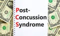 PCS post-concussion syndrome symbol. Concept words PCS post-concussion syndrome on white note on a beautiful background from