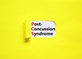 PCS post-concussion syndrome symbol. Concept words PCS post-concussion syndrome on white paper on a beautiful yellow background.