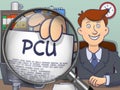 PCU through Magnifying Glass. Doodle Design.